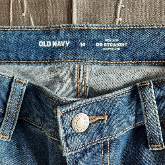 Old Navy O.G. Straight High Rise Jeans Womens Size 14 Cozy Lined - Picture 3 of 12
